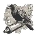 crow and beer bottle tattoo design idea