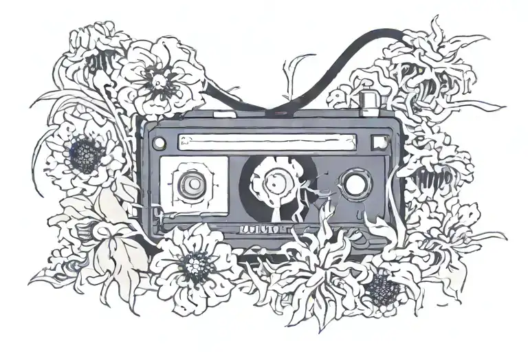 scary movie vhs tape with scary flowers surrounding tattoo design idea