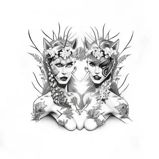 dc comics poison ivy and cat woman  tattoo design idea