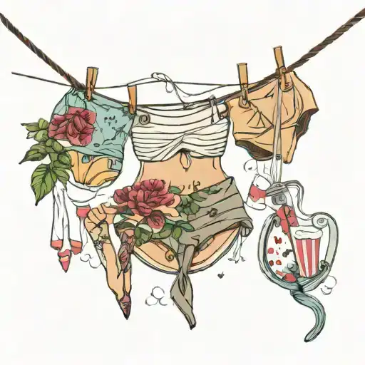 washing line with bikini taking tattoo design idea