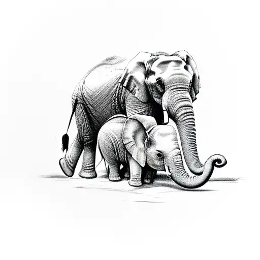 mum and baby elephant with butterfly resting on trump tattoo design idea