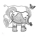 mum and baby elephant with butterfly resting on trump tattoo design idea