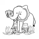 mum and baby elephant with butterfly resting on trump tattoo design idea