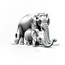 mum and baby elephant with butterfly resting on trump tattoo design idea