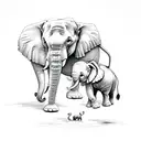 mum and baby elephant with butterfly resting on trump tattoo design idea