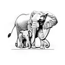 mum and baby elephant with butterfly resting on trump tattoo design idea