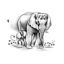 mum and baby elephant with butterfly resting on trump tattoo design idea