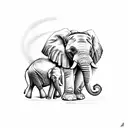 mum and baby elephant with butterfly resting on trump tattoo design idea