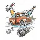 trucks, beach, beer bottle tattoo design idea