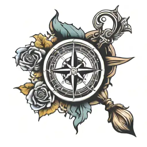 viking compass rose surrounded tattoo design idea