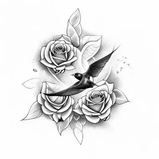 Swallow Bird, roses, celtic tattoo design idea