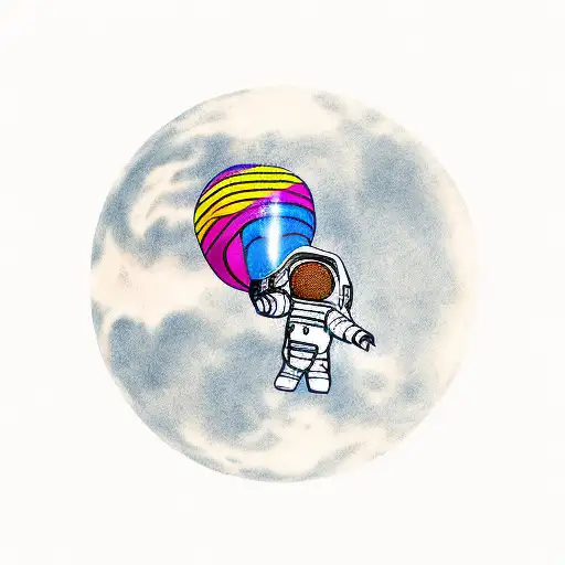 astronaut holding balloon tattoo design idea