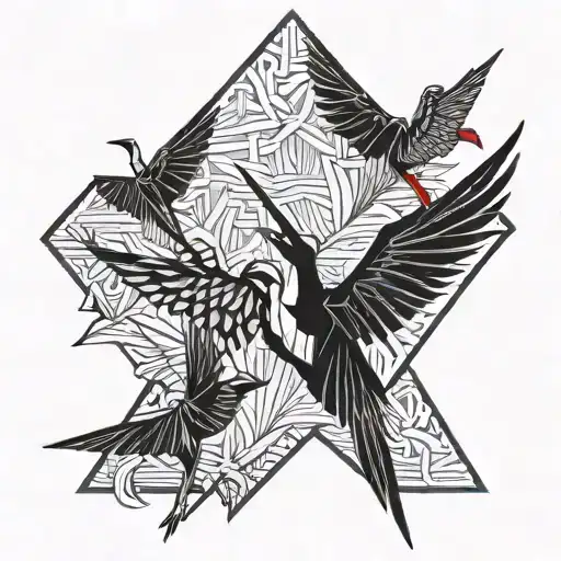 3 paper cranes silhouetted tattoo design idea