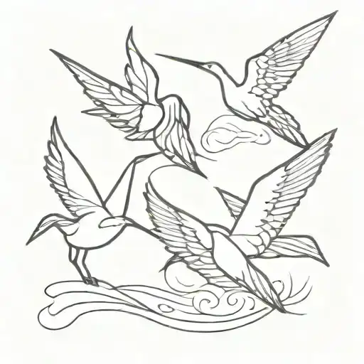 3 paper cranes silhouetted tattoo design idea