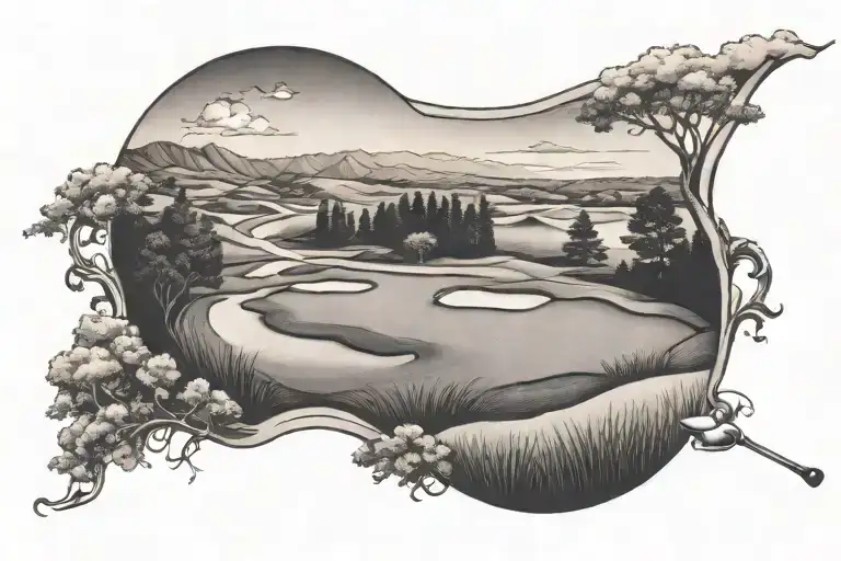 golf course landscape tattoo design idea