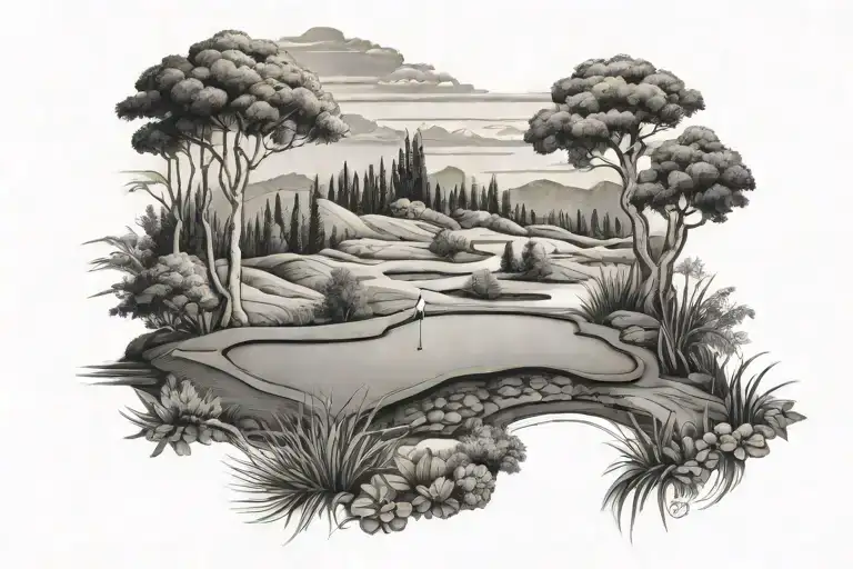 golf course landscape tattoo design idea