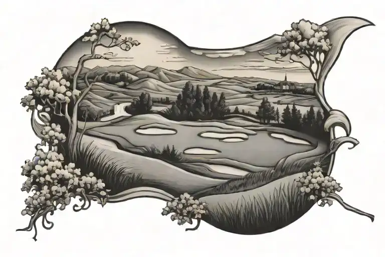 golf course landscape tattoo design idea