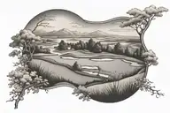golf course landscape tattoo design idea