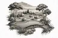 golf course landscape tattoo design idea