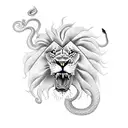 Lion fighting Snake tattoo design idea