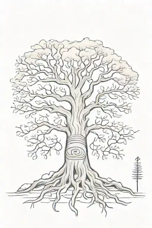 A sketch tattoo of a tree with roots shaped like African and Egyptian hieroglyphics tattoo design idea