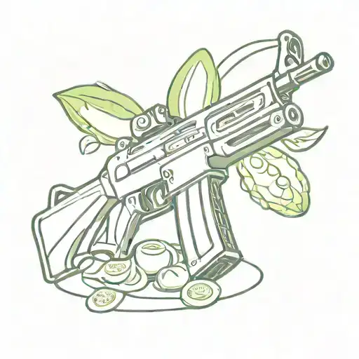 anime avocado shooting assault rifle tattoo design idea