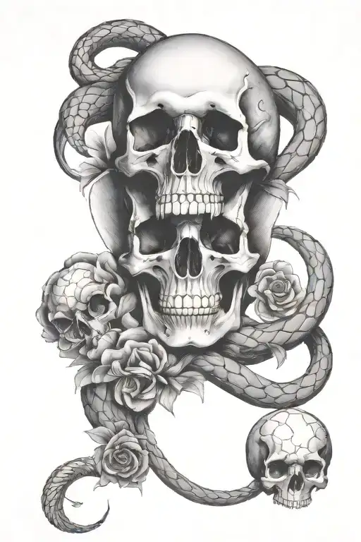 Heart, flowers, snake, skull, dagger tattoo design idea