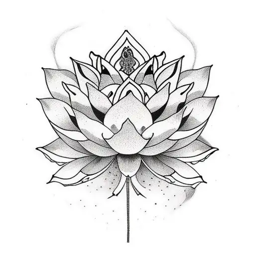 Japanese "Lotus Flower, Death Background" Tattoo Idea BlackInk AI