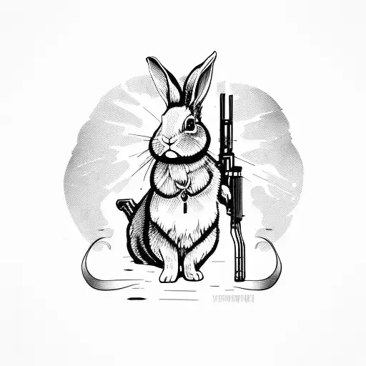 rabbit holding a rifle tattoo design idea