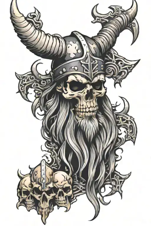 Vikings and skull soft shading tattoo design idea