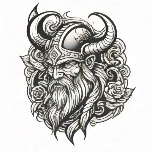 Vikings and skull soft shading tattoo design idea