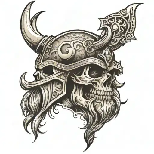 Vikings and skull soft shading tattoo design idea