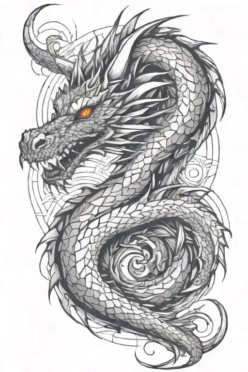 Fire dragon wrapped arms around herself tattoo design idea
