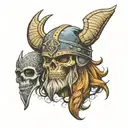 Vikings and skull soft shading tattoo design idea