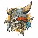 Vikings and skull soft shading tattoo design idea