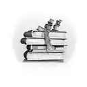 A dotwork tattoo showcasing a stack of books with business-related titles, reflecting your passion for reading and business. tattoo design idea