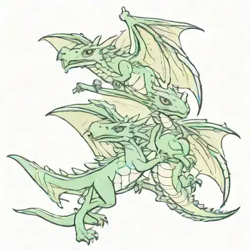 3 baby dragons flying together tattoo design idea