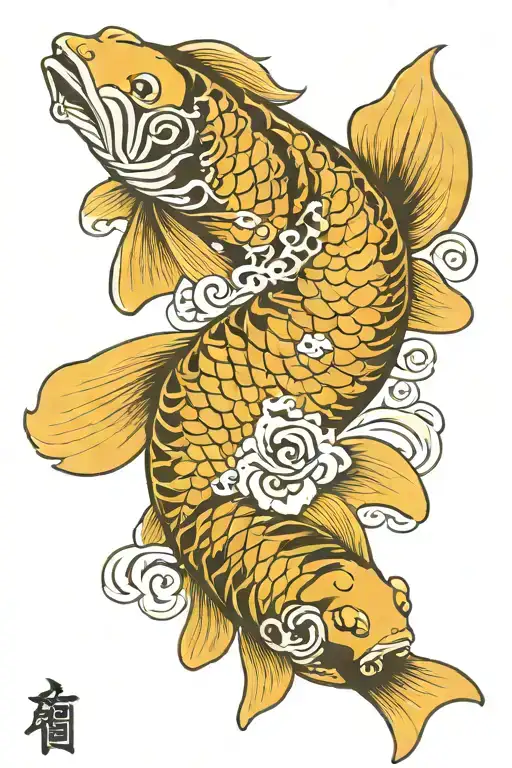 Japanese carp koi black with a hani mask  tattoo design idea