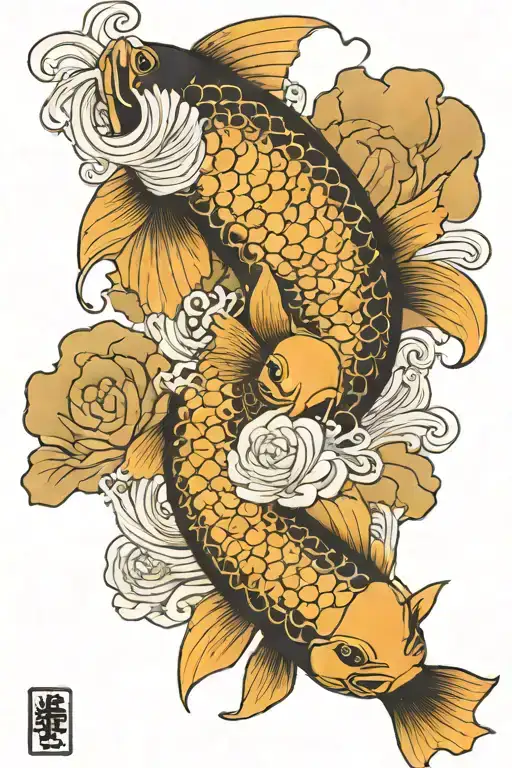 Japanese carp koi black with a hani mask  tattoo design idea