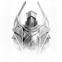 Create a templar knight standing with shield in front of his legs tattoo design idea