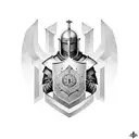 Create a templar knight standing with shield in front of his legs tattoo design idea