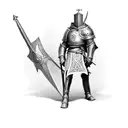 Create a templar knight standing with shield in front of his legs tattoo design idea