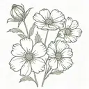 3 stems of cosmos  flower bouquet fine line tattoo design idea