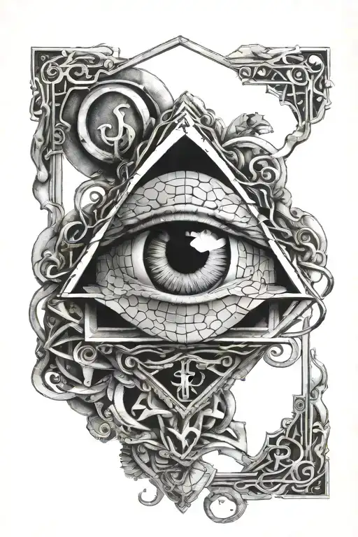 metatron cube with illuminati eye in center with a medusa under the cube  tattoo design idea