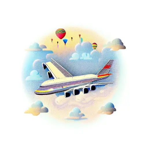 a 747 jumbo jet with a child sitting on top of it tattoo design idea