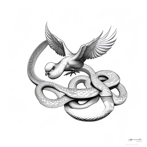Dove on top of snake  tattoo design idea