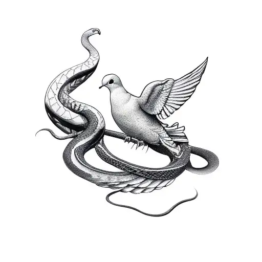 Dove on top of snake  tattoo design idea
