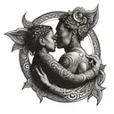 mother and male child embrace mandala moon surrounded tattoo design idea