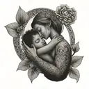 mother and male child embrace mandala moon surrounded tattoo design idea
