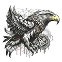 A sketch style tattoo of a fierce eagle clutching a ravan mask in its talons, symbolizing your fearless nature and willingness to confront danger tattoo design idea